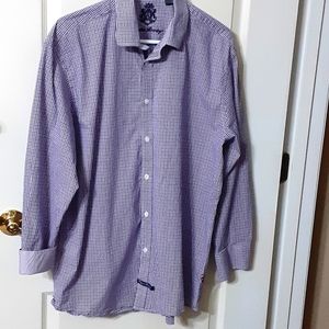 English Laundry red blue plaid contrast flip cuffs long sleeve stretch 17.5 EUC…